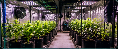 Concept rendering of a monitored indoor grow environment